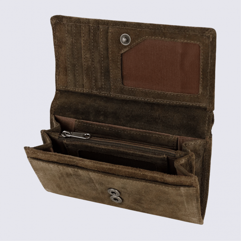 Portefeuille Bear Design, Portefeuille à rabat femme en cuir brun