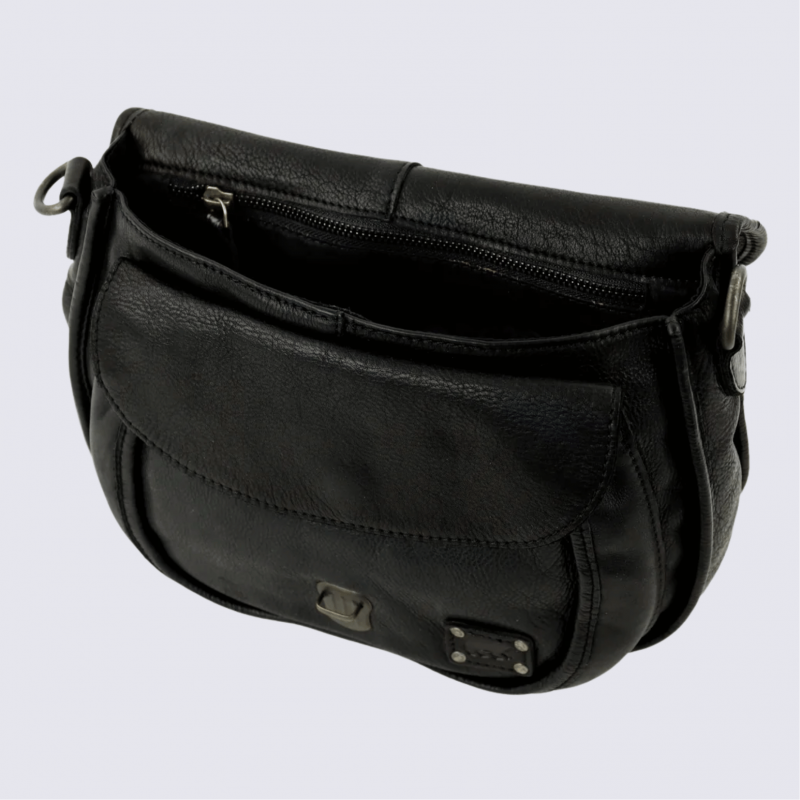 Sac à bandoulière Bear Design, sac à bandoulière à rabat femme en cuir noir