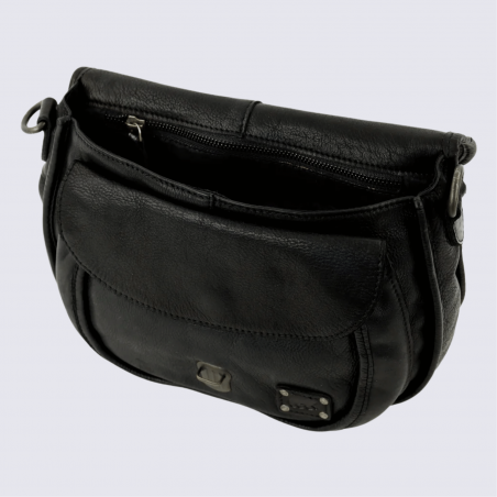 Sac à bandoulière Bear Design, sac à bandoulière à rabat femme en cuir noir