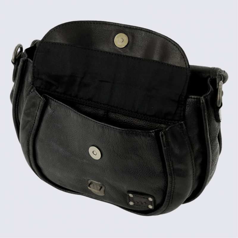Sac à bandoulière Bear Design, sac à bandoulière à rabat femme en cuir noir