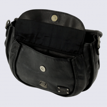 Sac à bandoulière Bear Design, sac à bandoulière à rabat femme en cuir noir
