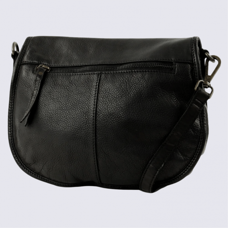 Sac à bandoulière Bear Design, sac à bandoulière à rabat femme en cuir noir