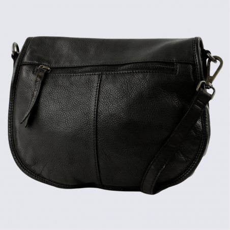 Sac à bandoulière Bear Design, sac à bandoulière à rabat femme en cuir noir