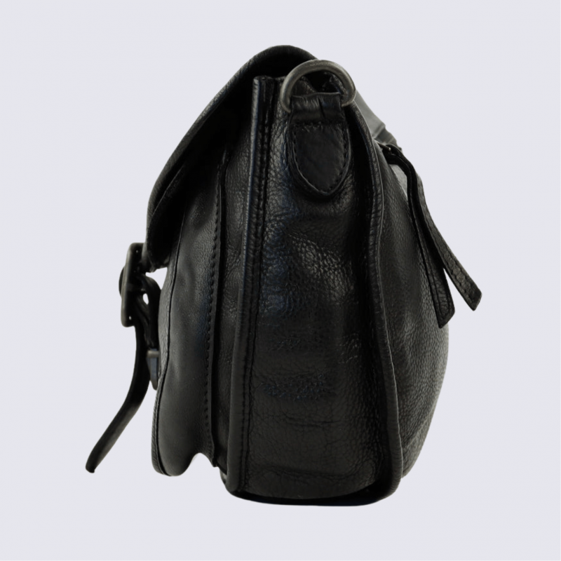Sac à bandoulière Bear Design, sac à bandoulière à rabat femme en cuir noir
