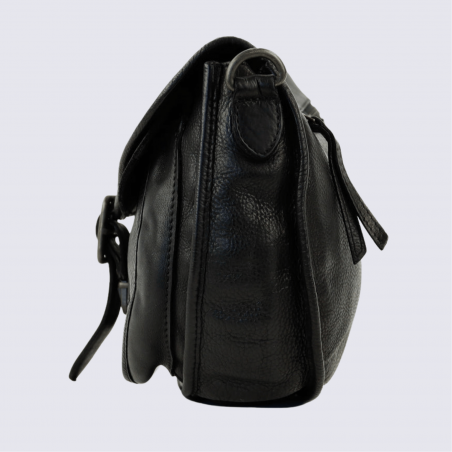 Sac à bandoulière Bear Design, sac à bandoulière à rabat femme en cuir noir
