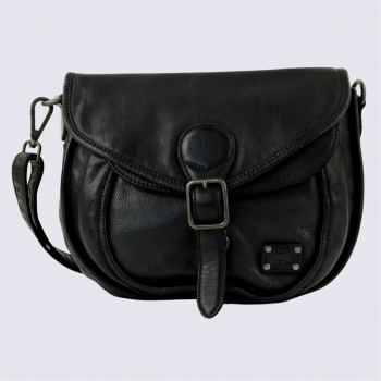 Sac à bandoulière Bear Design, sac à bandoulière à rabat femme en cuir noir