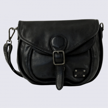 Sac à bandoulière Bear Design, sac à bandoulière à rabat femme en cuir noir