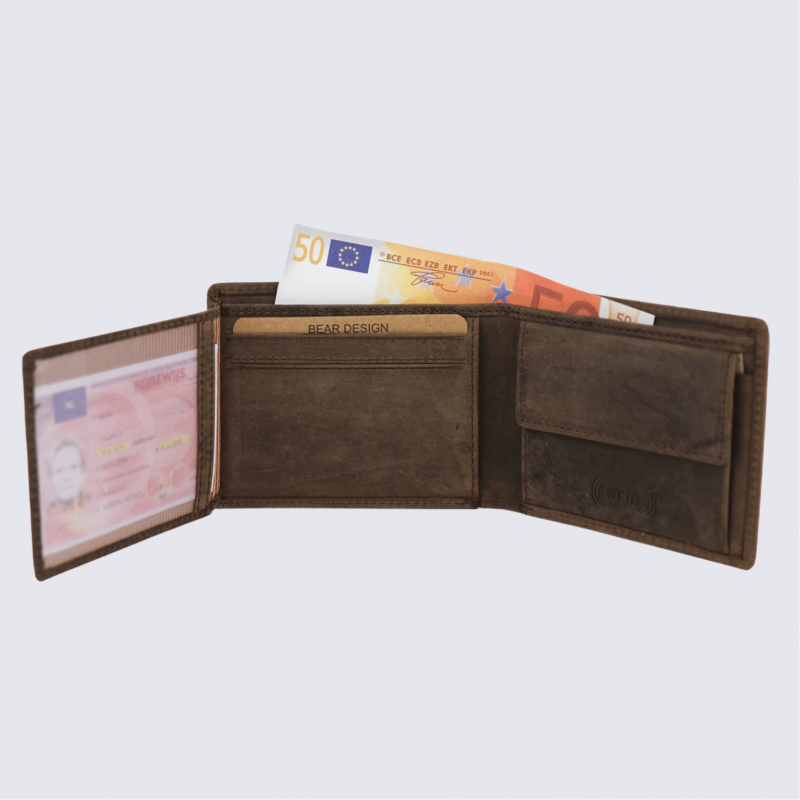 Portefeuille Bear Design, portefeuille Lucas homme en cuir brun