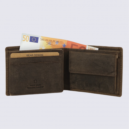 Portefeuille Bear Design, portefeuille Lucas homme en cuir brun