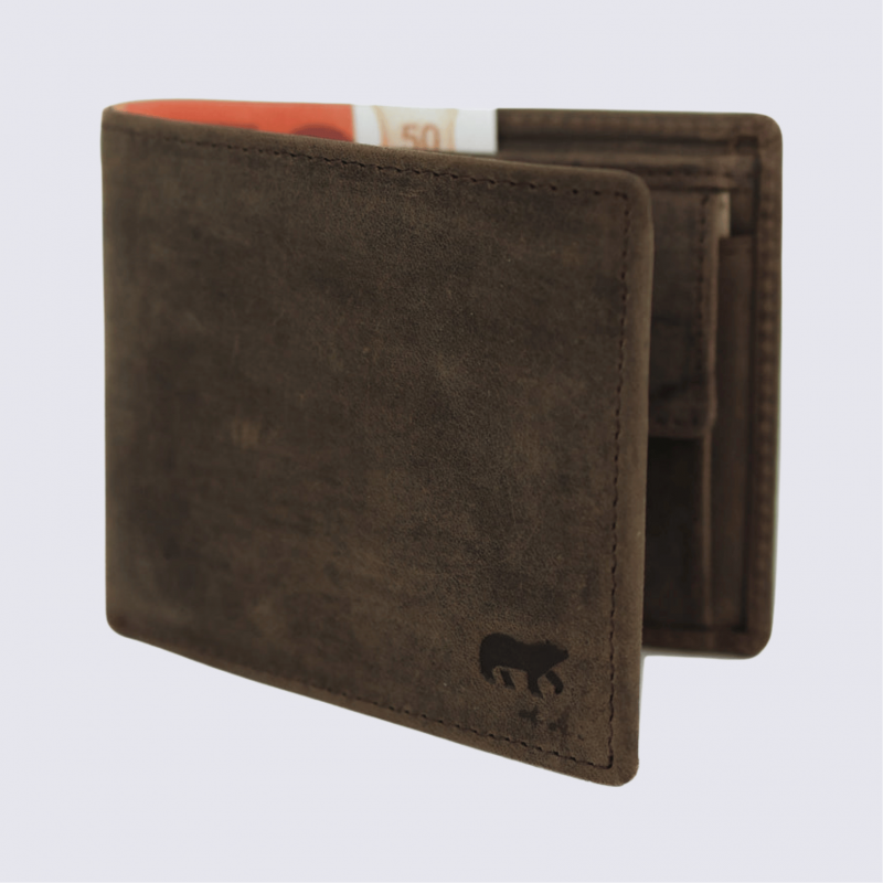 Portefeuille Bear Design, portefeuille Lucas homme en cuir brun