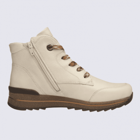 Bottines Ara, bottines pour femme en cuir et textile crème