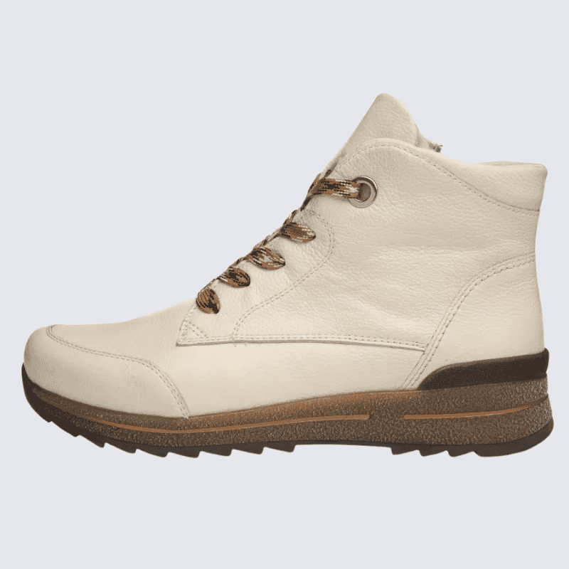 Bottines Ara, bottines pour femme en cuir et textile crème