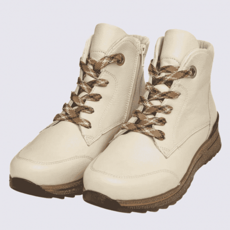 Bottines Ara, bottines pour femme en cuir et textile crème
