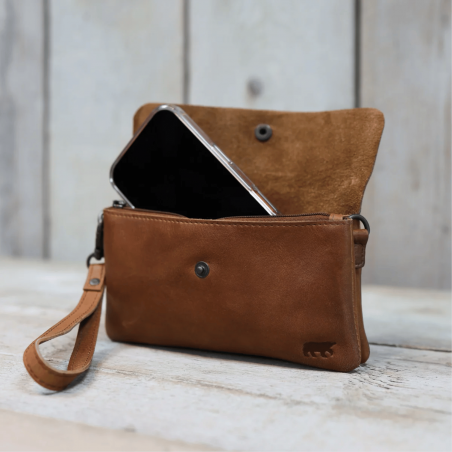 Portefeuille Bear Design, Portefeuille grand format femme en cuir cognac