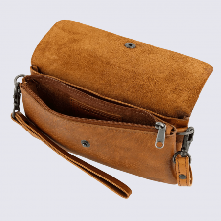 Portefeuille Bear Design, Portefeuille grand format femme en cuir cognac