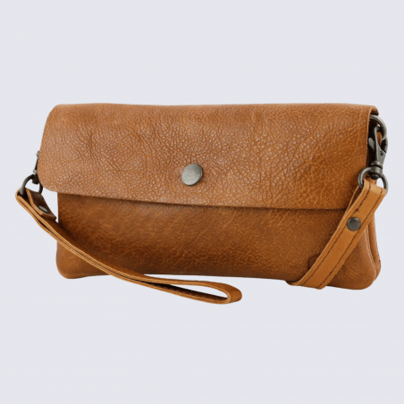 Portefeuille Bear Design, Portefeuille grand format femme en cuir cognac