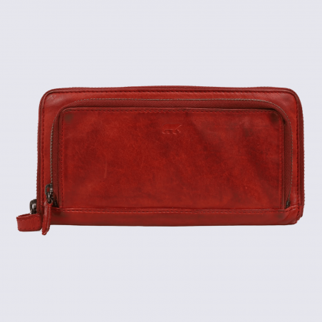 Portefeuille Bear, portefeuilles zippé femme en cuir rouge