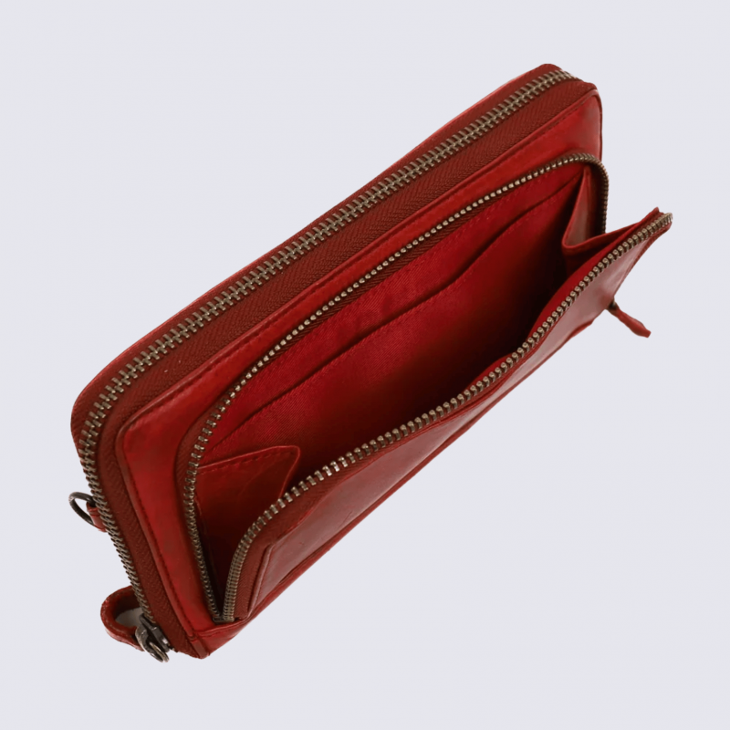 Portefeuille Bear, portefeuilles zippé femme en cuir rouge