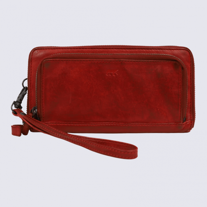 Portefeuille Bear, portefeuilles zippé femme en cuir rouge