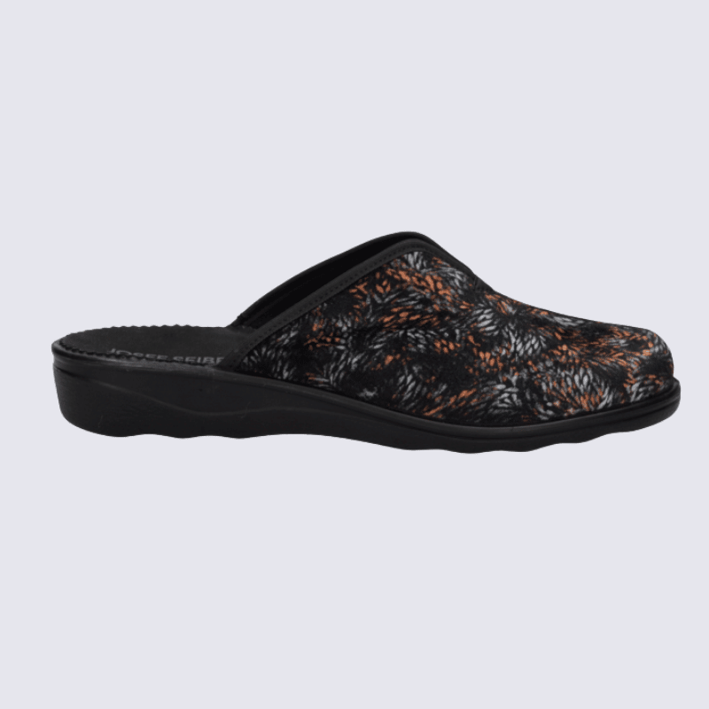 Mule Josef Seibel, mule chaude et chic motif rayé femme en textile noir