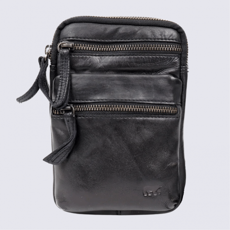 Sac à bandoulière Bear Design, sac à bandoulière Toni unisexe en cuir noir
