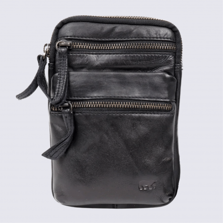 Sac à bandoulière Bear Design, sac à bandoulière Toni unisexe en cuir noir