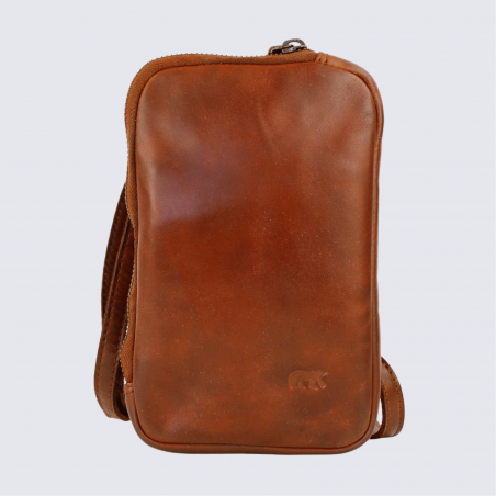 Sac à bandoulière Bear Design, sac de téléphone Camille unisexe en cuir cognac