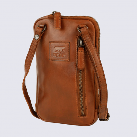 Sac à bandoulière Bear Design, sac de téléphone Camille unisexe en cuir cognac