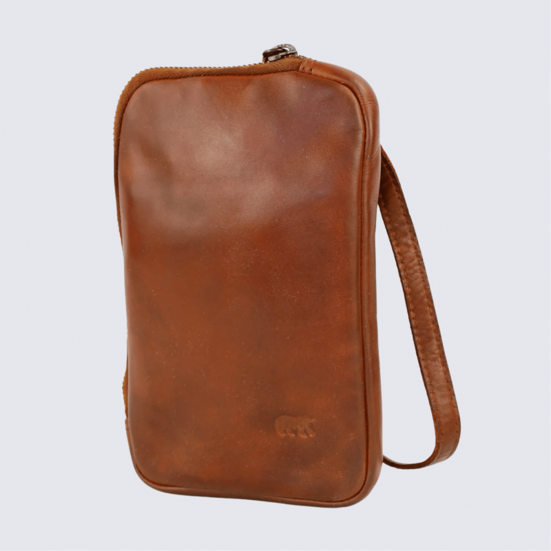 Sac à bandoulière Bear Design, sac de téléphone Camille unisexe en cuir cognac