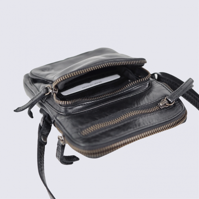 Petit sac à bandoulière Bear Design, sac à bandoulière Alexis en cuir noir