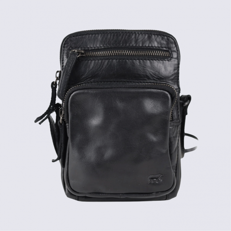Petit sac à bandoulière Bear Design, sac à bandoulière Alexis en cuir noir
