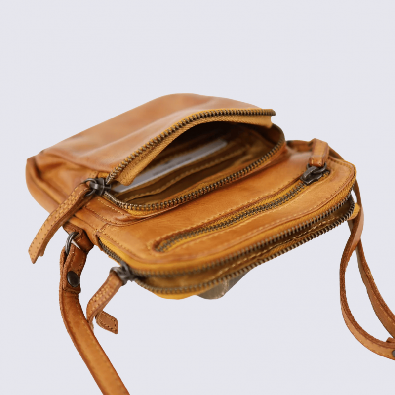 Petit sac à bandoulière Bear Design, sac à bandoulière Alexis en cuir cognac