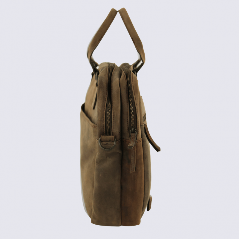 Sacoche Bear Design, sacoche pour ordinateur Leandro en cuir brun