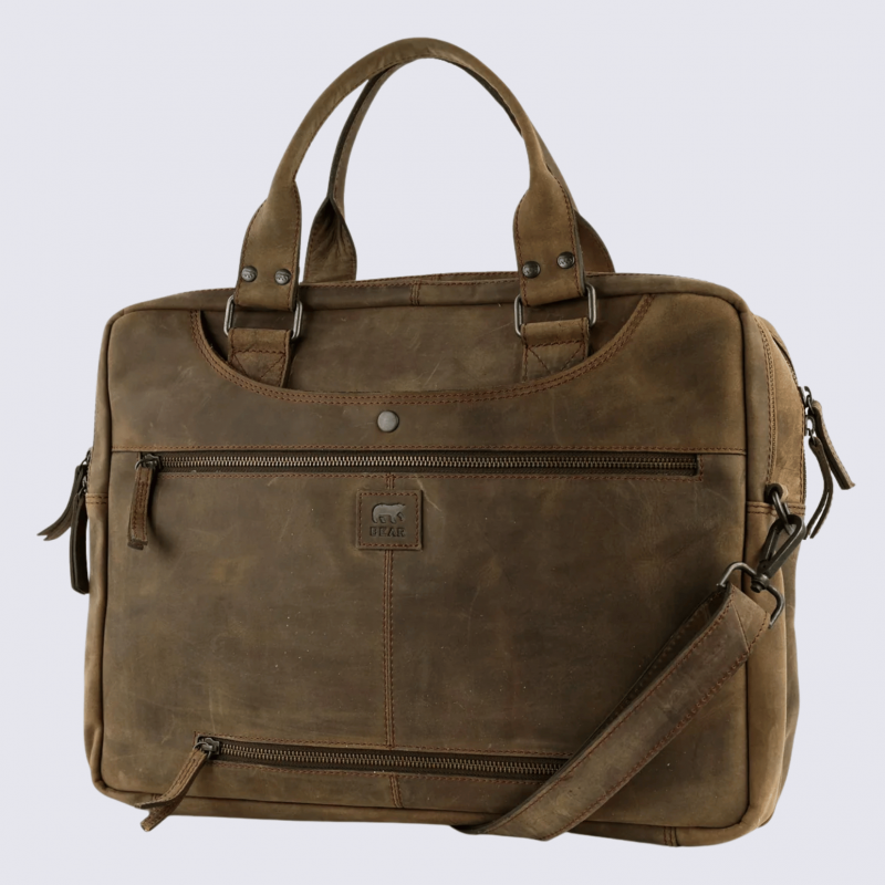 Sacoche Bear Design, sacoche pour ordinateur Leandro en cuir brun