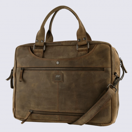 Sacoche Bear Design, sacoche pour ordinateur Leandro en cuir brun