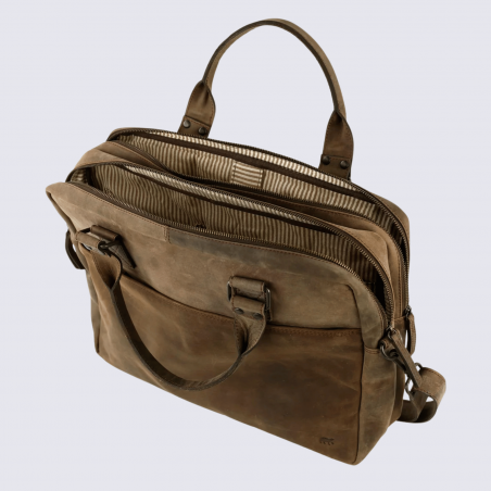 Sacoche Bear Design, sacoche pour ordinateur Leandro en cuir brun