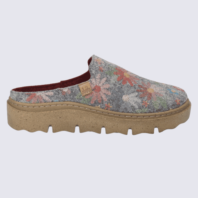 Pantoufle Josef Seibel, chausson pour femme en feutre gris à motifs floraux 2