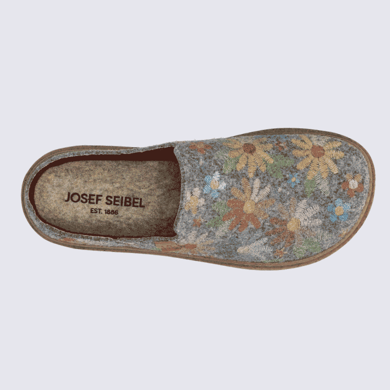 Pantoufle Josef Seibel, chausson pour femme en feutre gris à motifs floraux 2