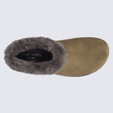 Pantoufle Josef Seibel, chausson pour femme en cuir chaud taupe