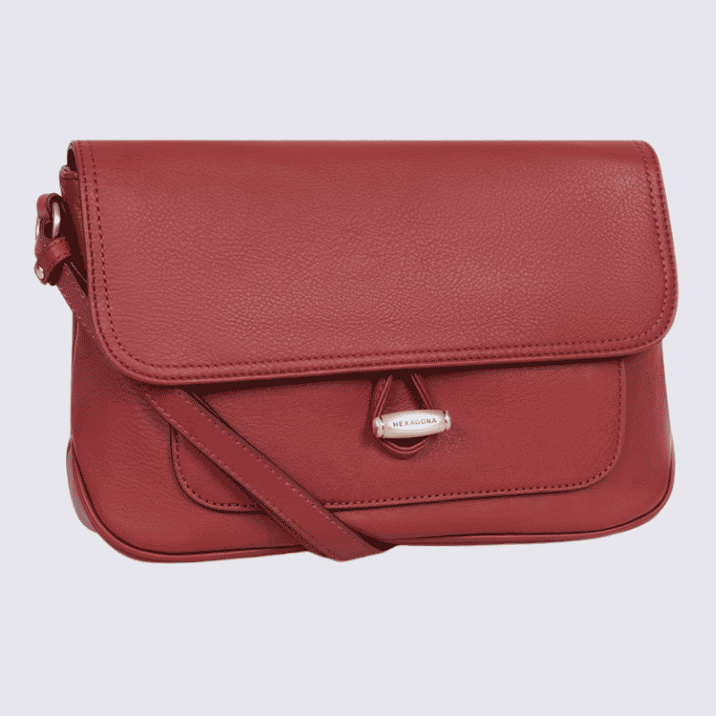 Sac porté travers Hexagona, sac porté travers classe et moderne femme en rouge foncé