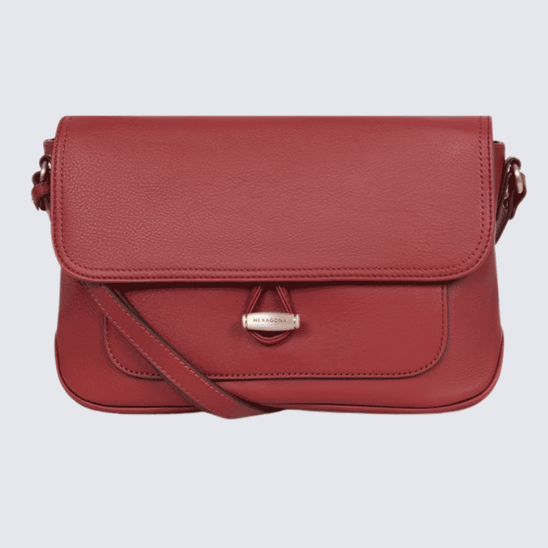 Sac porté travers Hexagona, sac porté travers classe et moderne femme en rouge foncé