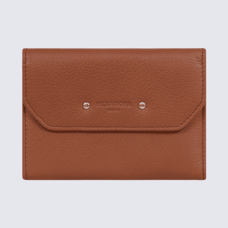 Portefeuille Hexagona, Portefeuille femme en cuir de vachette terre