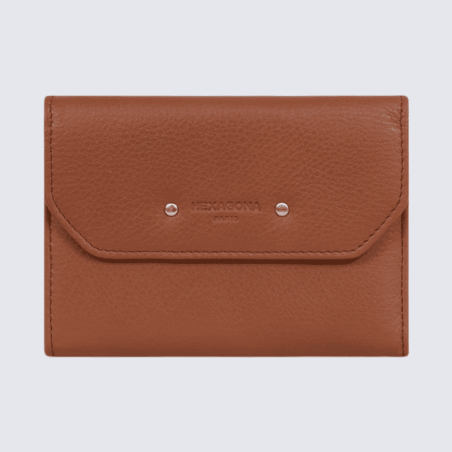 Portefeuille Hexagona, Portefeuille femme en cuir de vachette terre