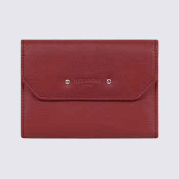 Portefeuille Hexagona, Portefeuille femme en cuir de vachette rouge foncé