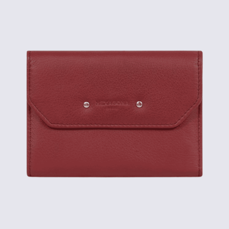 Portefeuille Hexagona, Portefeuille femme en cuir de vachette rouge foncé