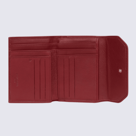 Portefeuille Hexagona, Portefeuille femme en cuir de vachette rouge foncé