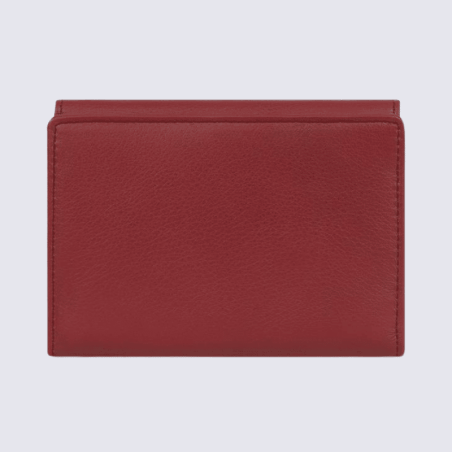 Portefeuille Hexagona, Portefeuille femme en cuir de vachette rouge foncé