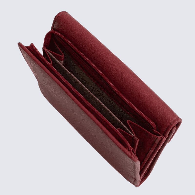Portefeuille Hexagona, Portefeuille femme en cuir de vachette rouge foncé