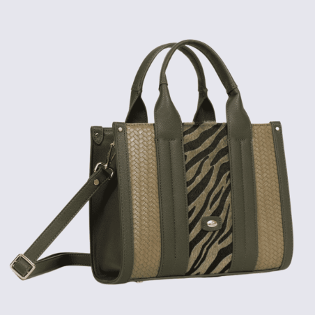 Sac porté main deux poignées Hexagona, sac porté main deux poignées classe et moderne femme en kaki