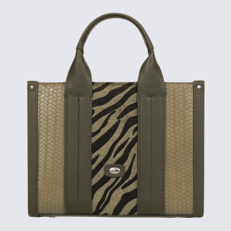 Sac porté main deux poignées Hexagona, sac porté main deux poignées classe et moderne femme en kaki